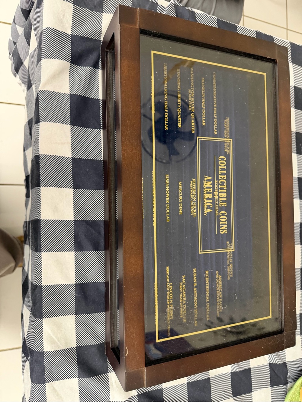 Collector Coins of America Display Case - BrownWooden Frame Blue Felted interior - Picture 3 of 10